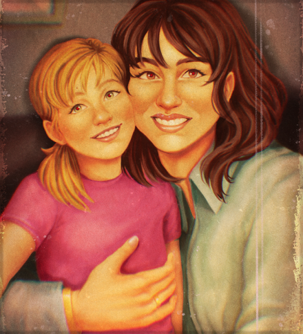 Drawing of a woman and her doughter.